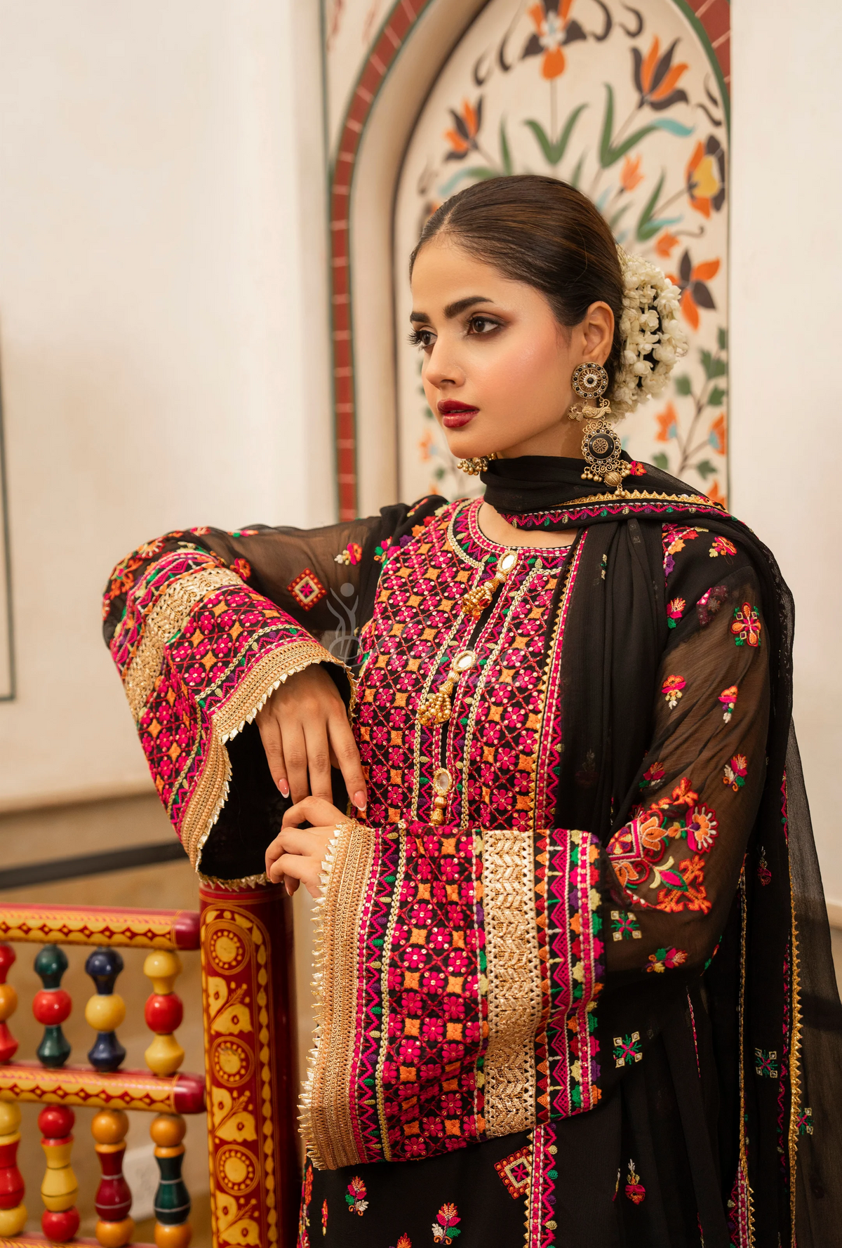 Chiffon 3 Piece Embroidered Hayat Karma Collection PITCH BLACK F-492