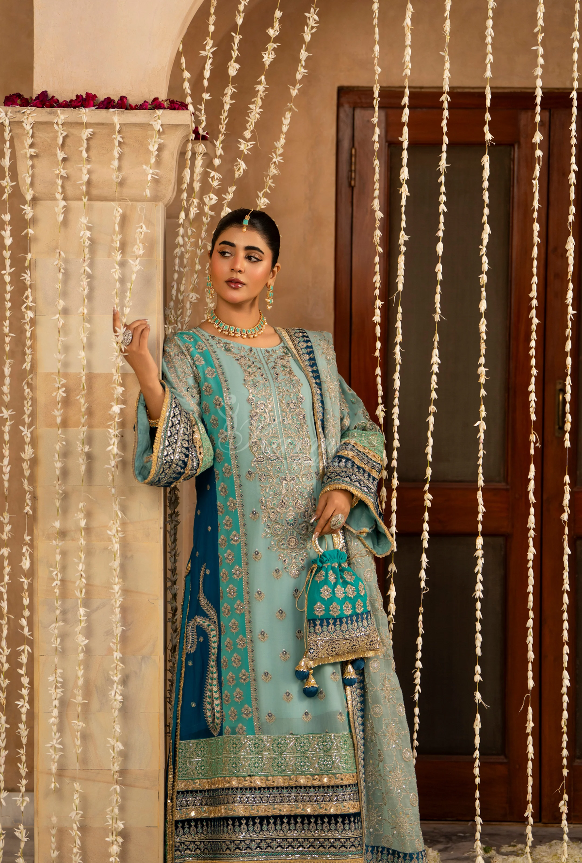 Festive Edit 2026 Karma Collection JAHAN-ARA BLACK SKY BLUE F-501