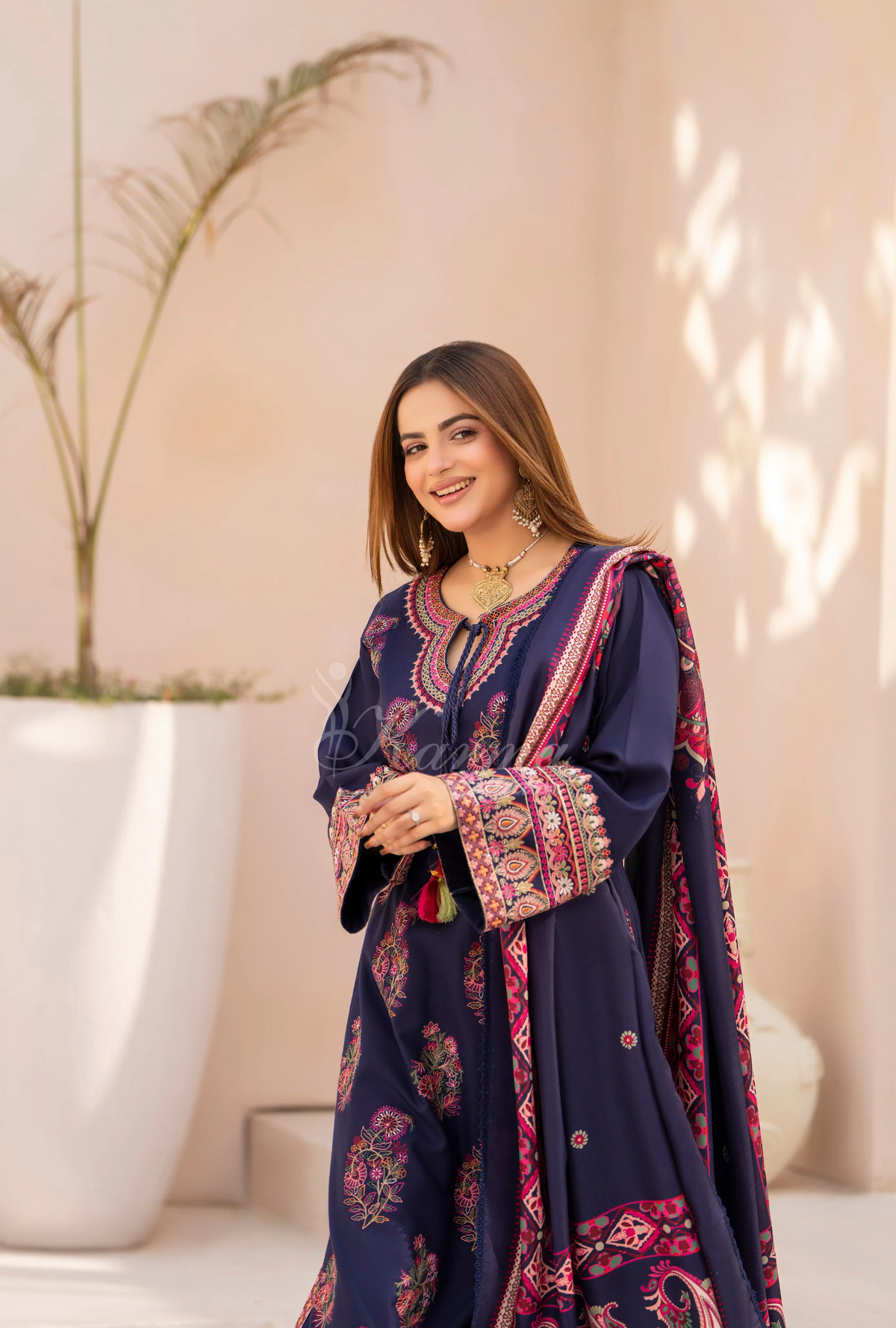 Winter Luxury 3 Piece Embroidered Mishaal Karma CollectionALMOND SKU:KC-1534
