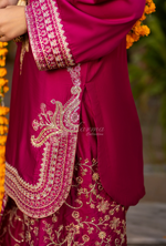 Chiffon 3 Piece Embroidered Hayat Karma Collection BOTTLE GREEN F-493