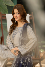 Karma Collection Winter Luxury Edition 3 Piece Embroidered Kotrai SILVER Shirt with Dupatta & Shalwar for Elegant Outfits KC-1523