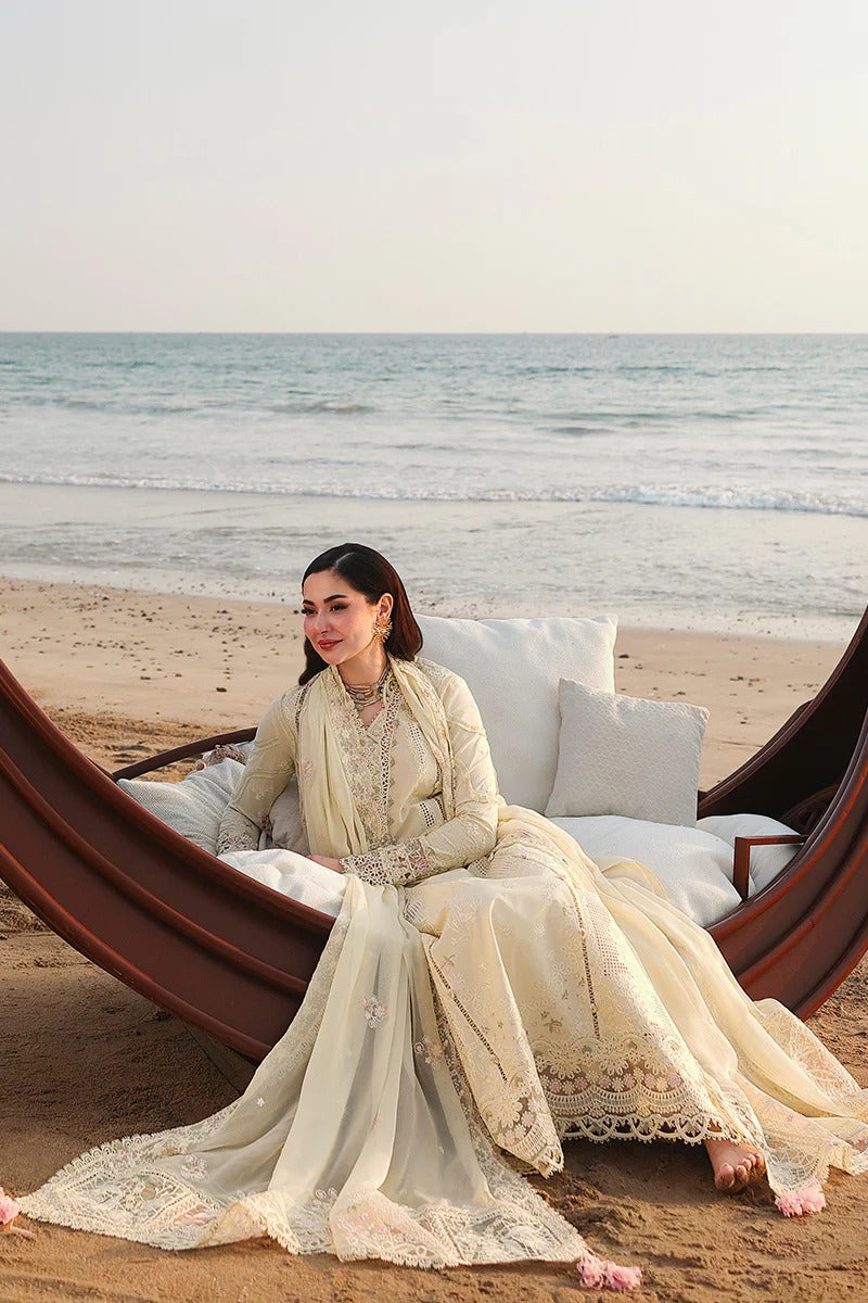 Qalamkar SA-03 Safa embroidered lawn suit dupatta detail butter yellow Pakistani dress UK