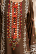 Karma Collection Winter Luxury Edition 3 Piece Embroidered Kotrai CAMEL Shirt withDupatta & Shalwar for Elegant Outfits KC-1522