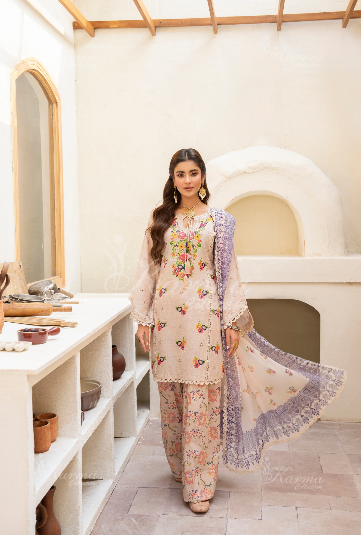 Farshi Shalwar Karma Collection WARM WHITE KC-1499