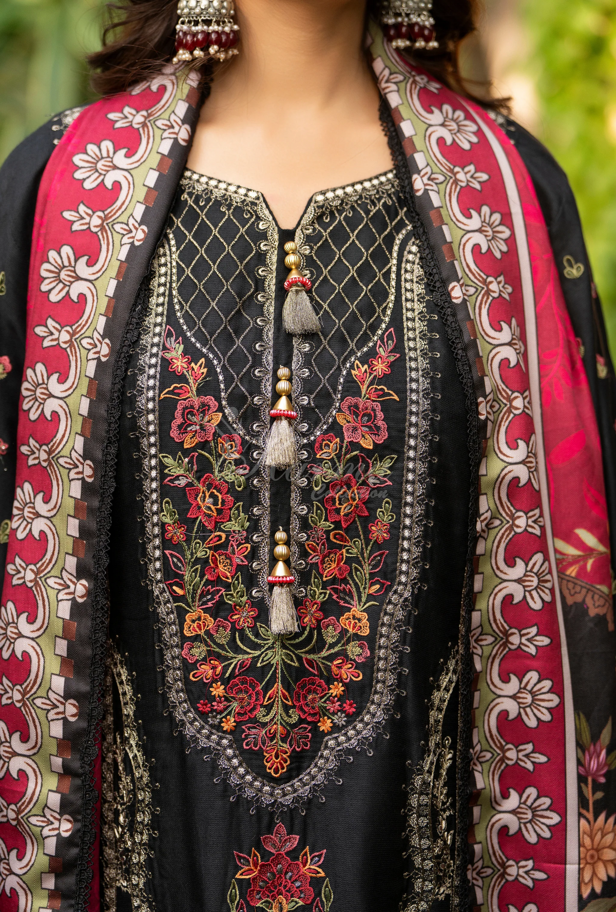 Karma Collection Winter Luxury Edition 3 Piece Embroidered Kotrai NIGHTFALL Shirt withDupatta & Shalwar for Elegant Outfits KC-1525