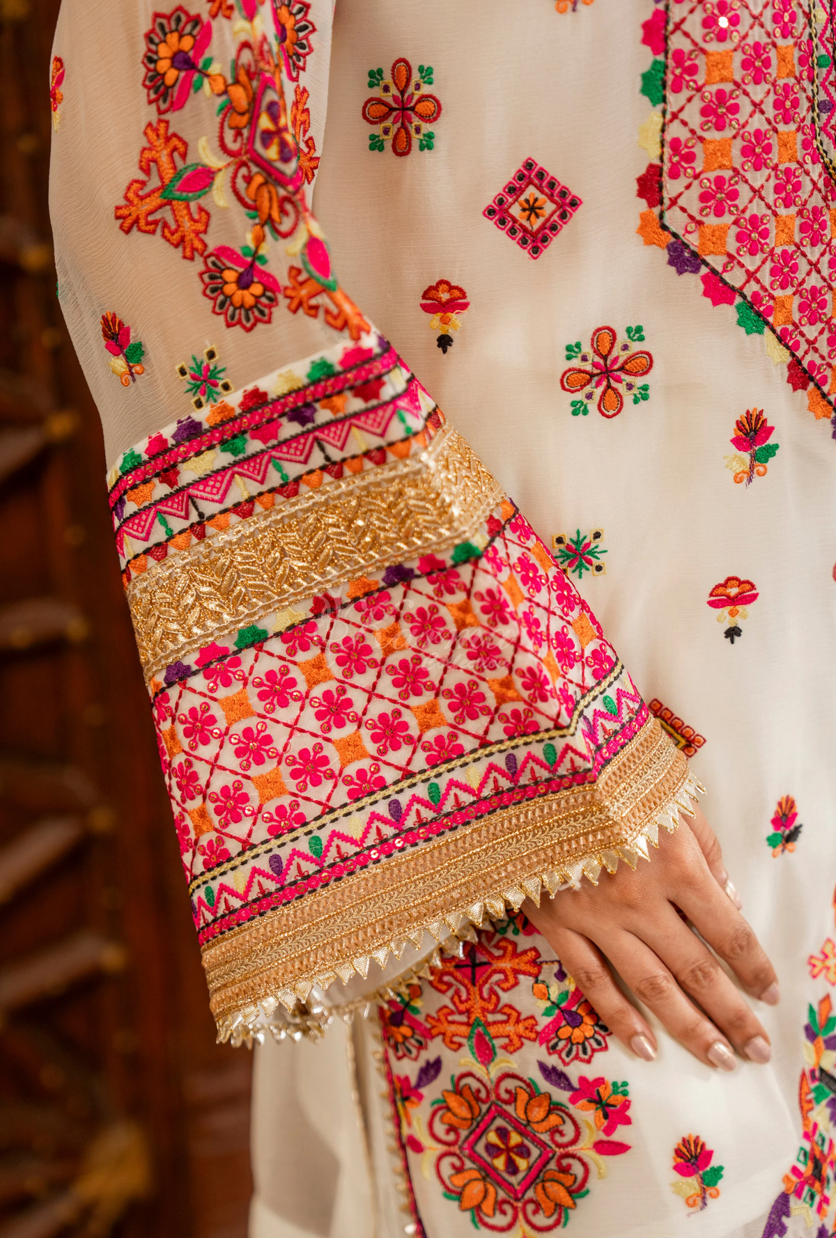 Chiffon 3 Piece Embroidered Hayat Karma Collection CHALK WHITE F-492