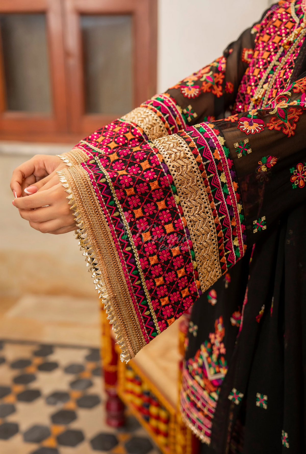 Chiffon 3 Piece Embroidered Hayat Karma Collection PITCH BLACK F-492