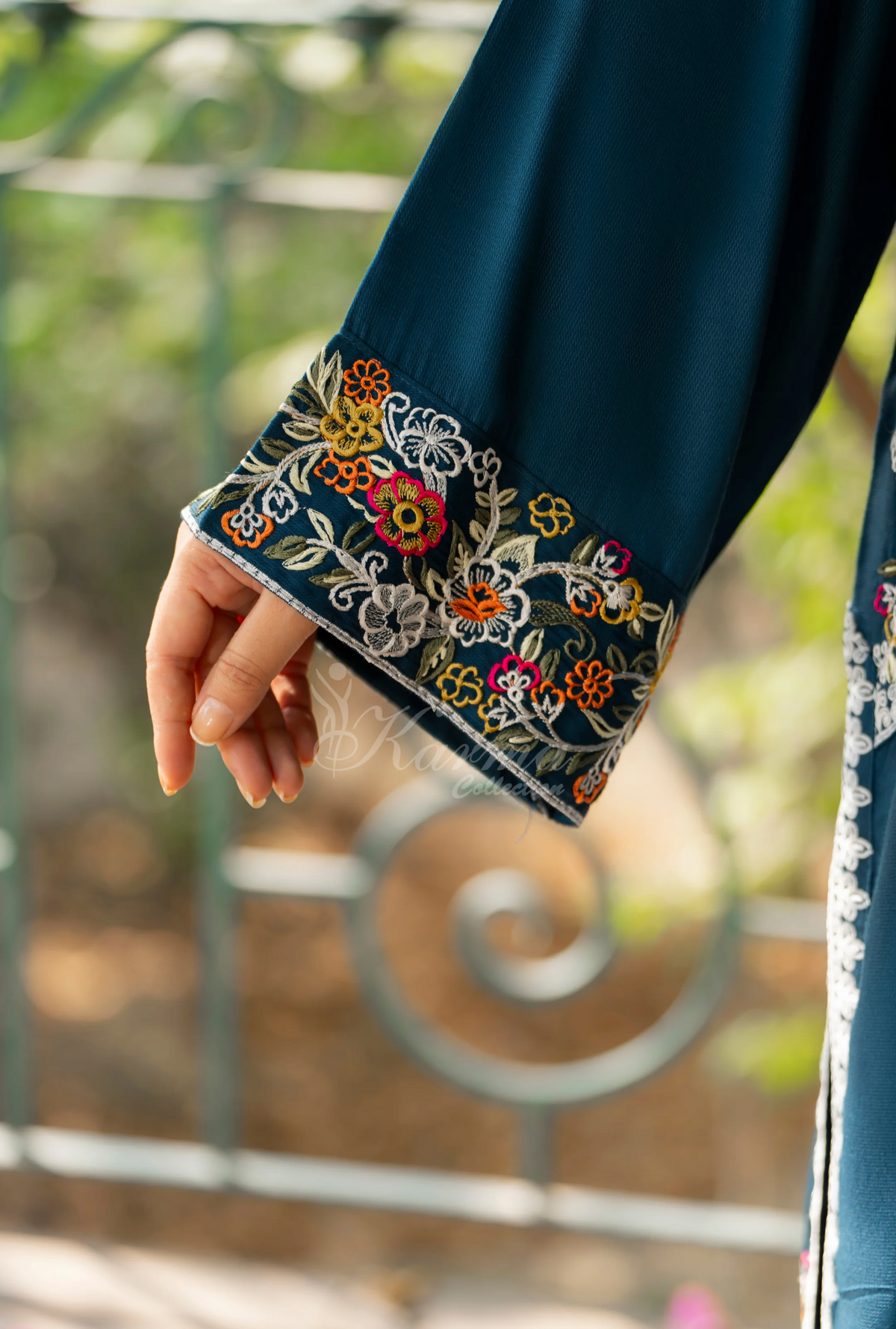 Karma Collection Winter Luxury Edition 3 Piece Embroidered Kotrai TURQUOISE Shirt with Dupatta & Shalwar for Elegant Outfits KC-1524