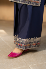 Karma Collection Winter Luxury Edition 3 Piece Embroidered Kotrai PEACOCK BLUE Shirt with Dupatta & Shalwar for Elegant Outfits KC-1521