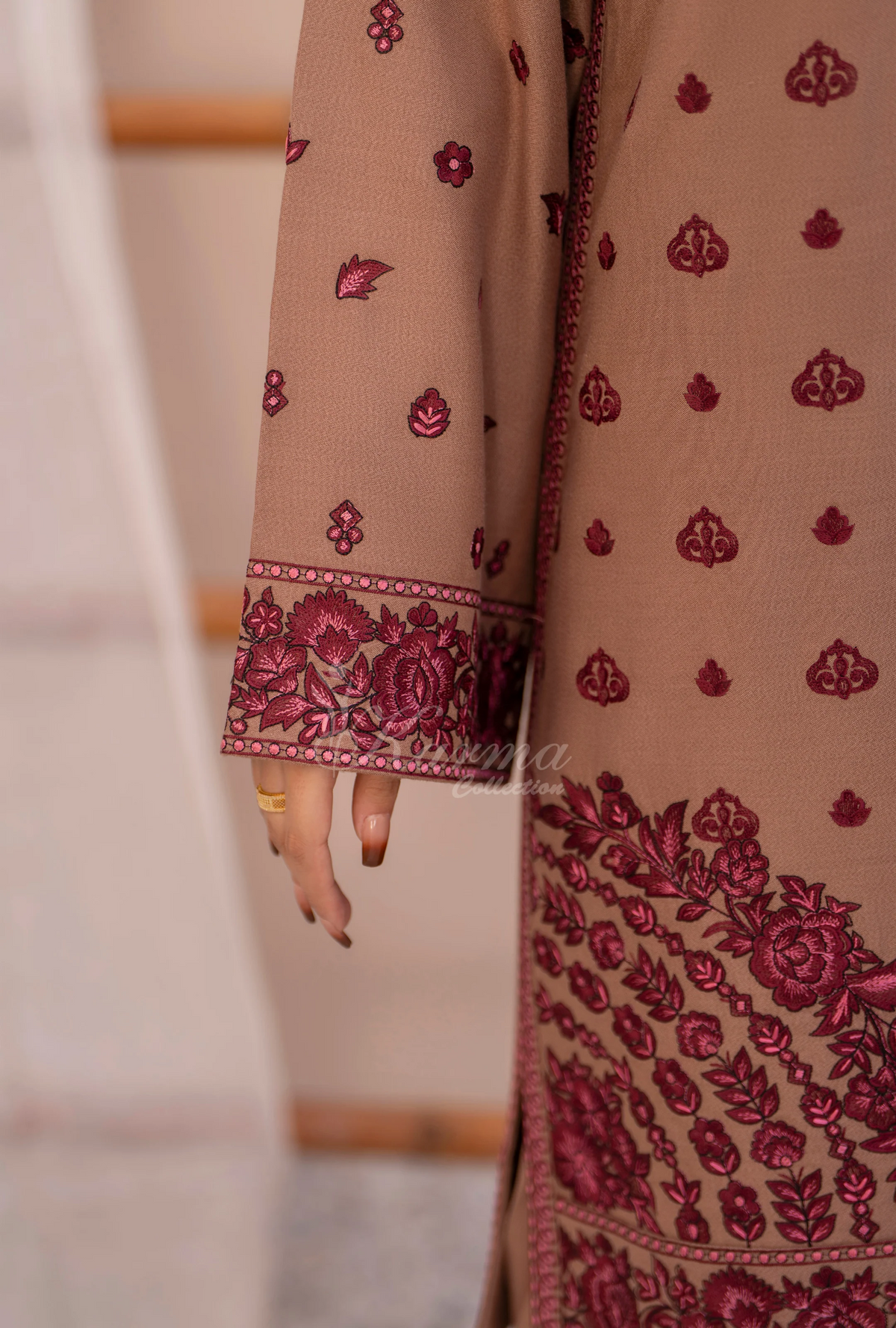 Winter Luxury 3 Piece Embroidered Mishaal Karma CollectionESPRESSO SKU:KC-1536