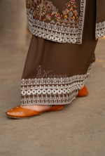 Karma Collection Winter Luxury Edition 3 Piece Embroidered Kotrai CAMEL Shirt withDupatta & Shalwar for Elegant Outfits KC-1522