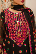 Chiffon 3 Piece Embroidered Hayat Karma Collection PITCH BLACK F-492