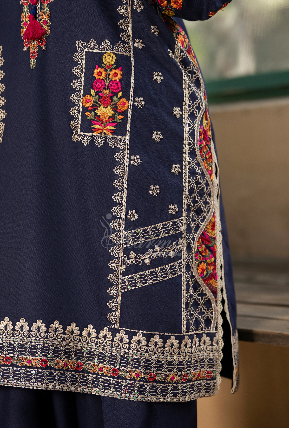 Karma Collection Winter Luxury Edition 3 Piece Embroidered Kotrai PEACOCK BLUE Shirt with Dupatta & Shalwar for Elegant Outfits KC-1521