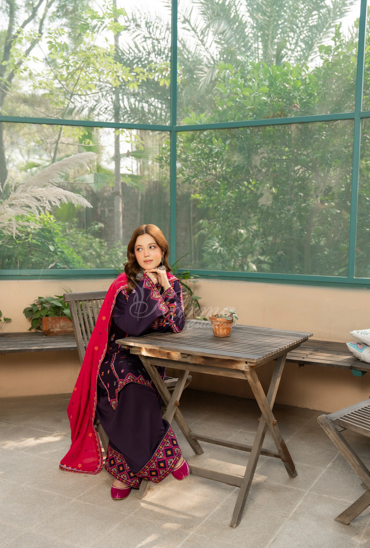 Karma Collection Winter Luxury Edition 3 Piece Embroidered Kotrai MAGENTA Shirt withDupatta & Shalwar for Elegant Outfits KC-1528