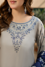 Karma Collection Winter Luxury Edition 3 Piece Embroidered Kotrai SILVER Shirt with Dupatta & Shalwar for Elegant Outfits KC-1523