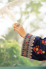 Karma Collection Winter Luxury Edition 3 Piece Embroidered Kotrai PEACOCK BLUE Shirt with Dupatta & Shalwar for Elegant Outfits KC-1521