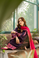 Karma Collection Winter Luxury Edition 3 Piece Embroidered Kotrai MAGENTA Shirt withDupatta & Shalwar for Elegant Outfits KC-1528