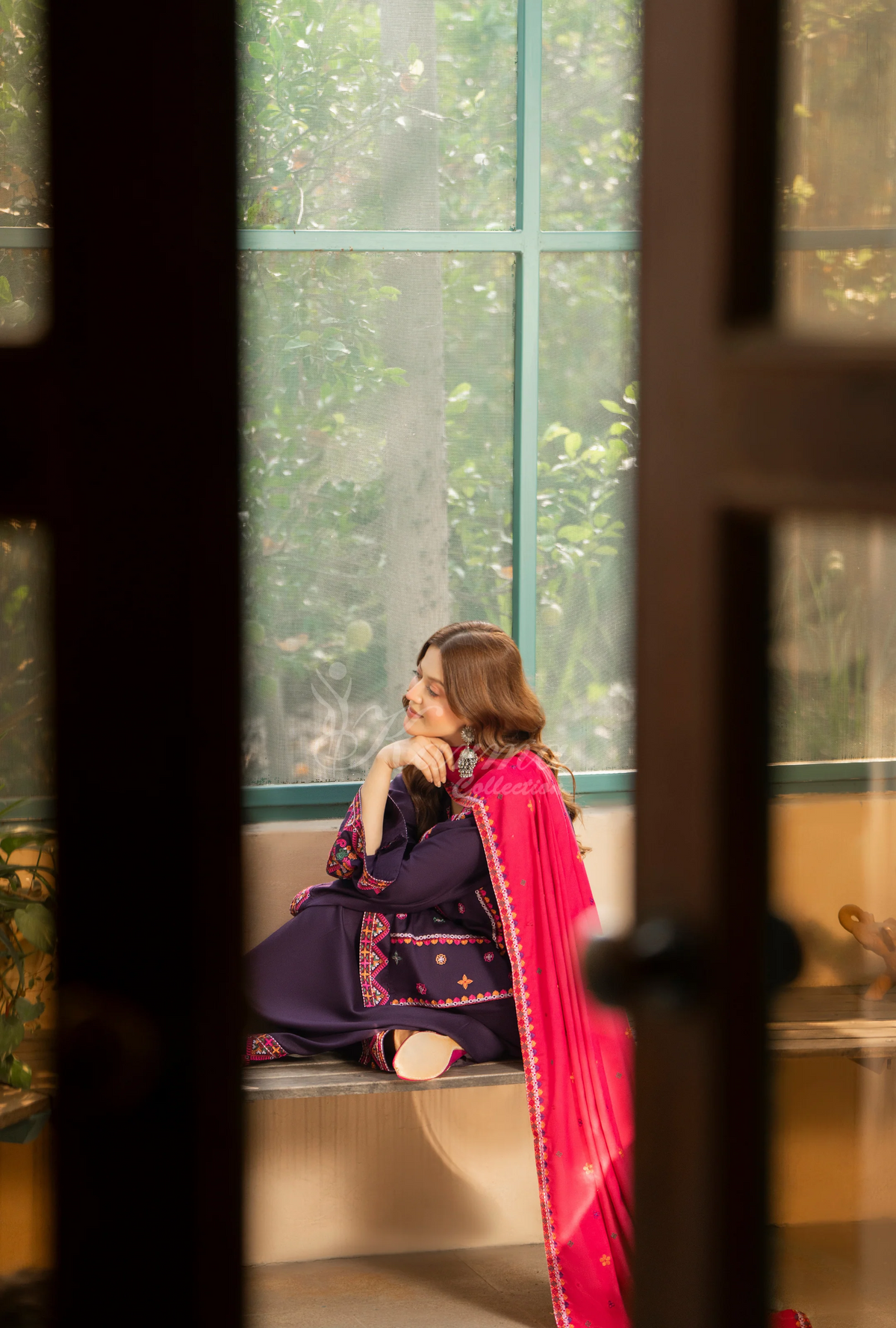 Karma Collection Winter Luxury Edition 3 Piece Embroidered Kotrai MAGENTA Shirt withDupatta & Shalwar for Elegant Outfits KC-1528