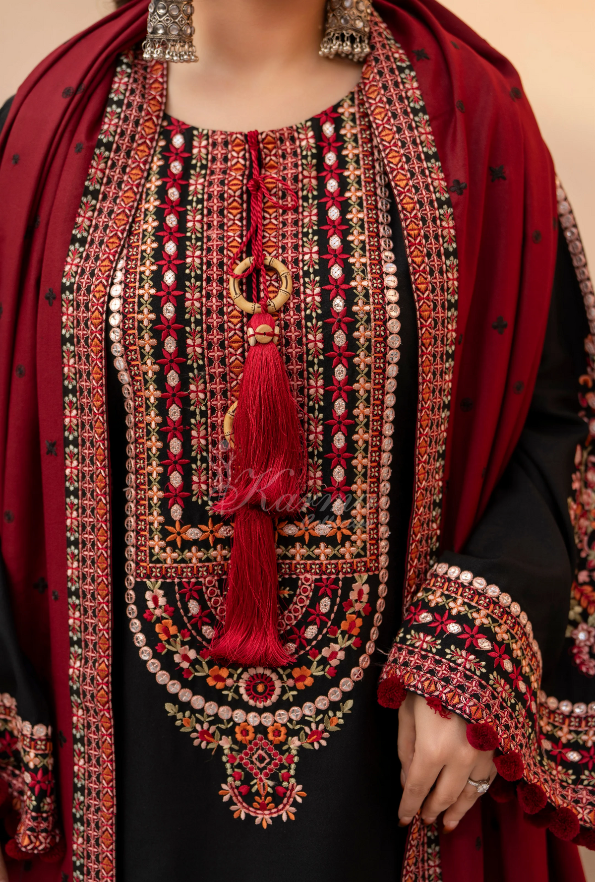 Winter Luxury 3 Piece Embroidered Mishaal Karma CollectionBLOODSTONE SKU:KC-1532