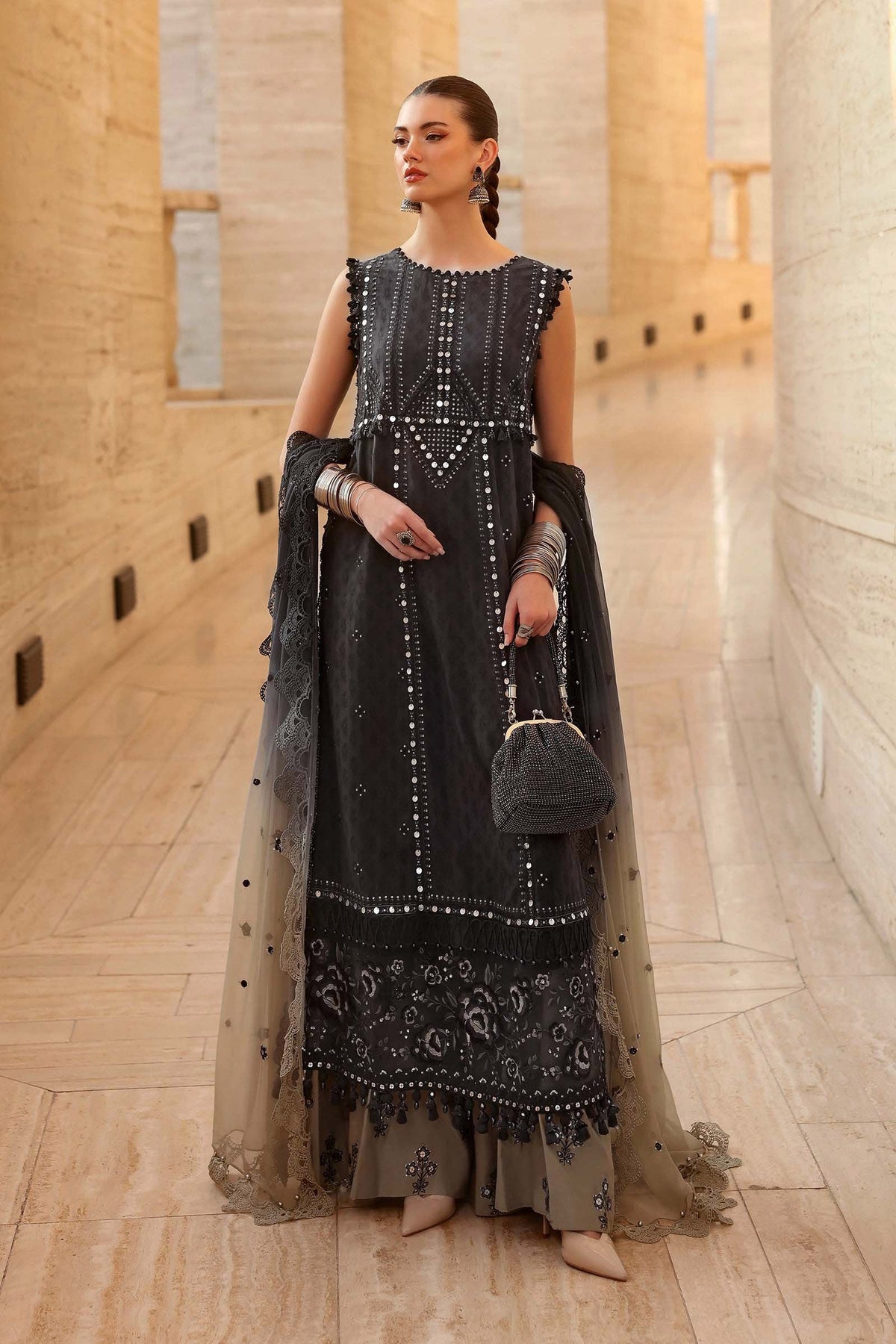 Maria B Stitched Embroidered Luxury Lawn 3 Piece Suit D-2602-B- Eid Collection