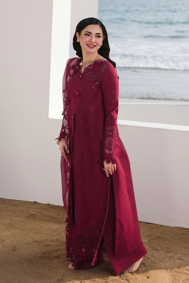 Qalamkar SA-14 Nelam Sahil Luxury Lawn 2026 stitched 3 piece suit burgundy full model front UK