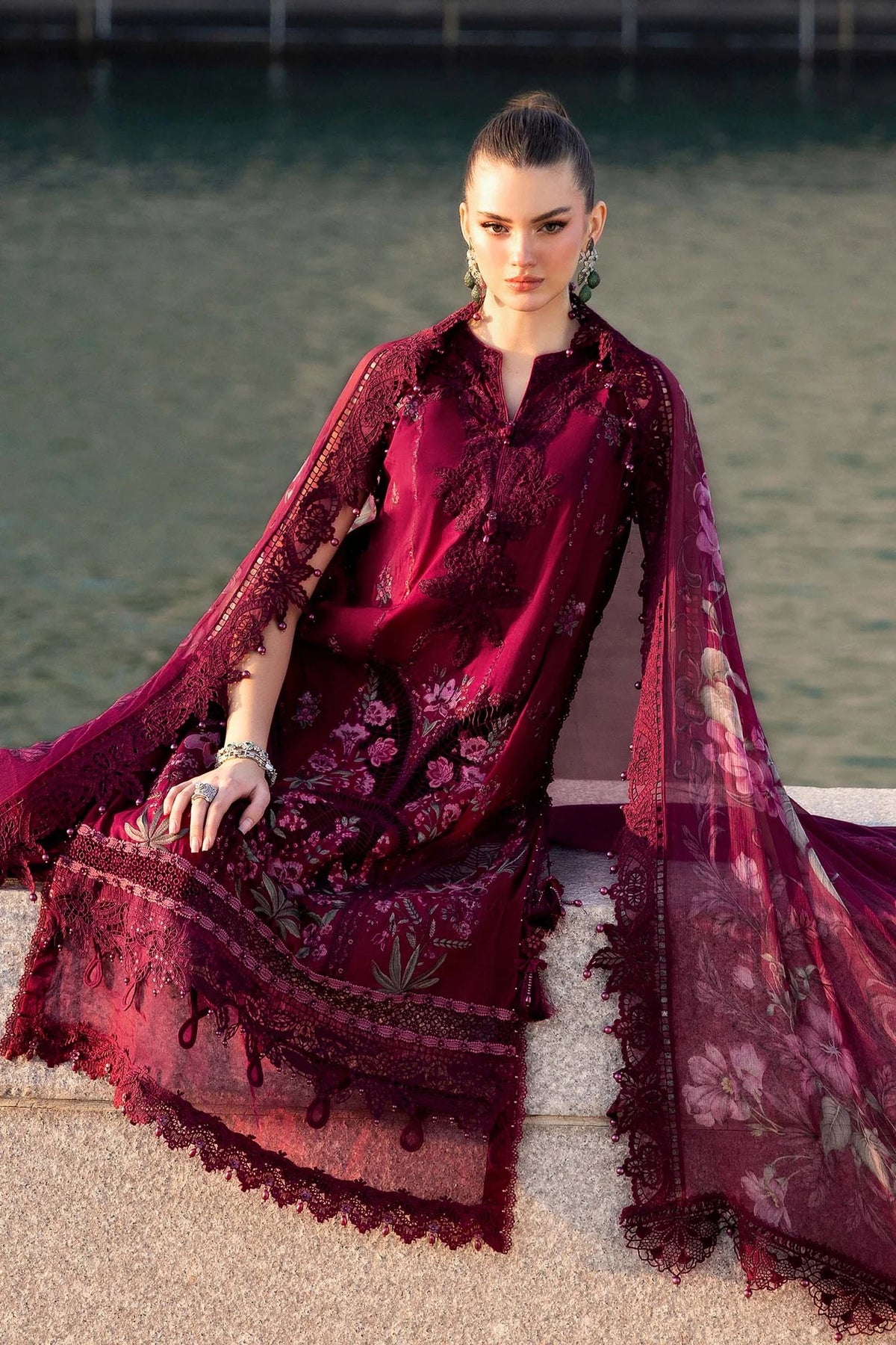 Maria B Stitched Embroidered Luxury Lawn 3 Piece Suit D-2611-B- Eid Collection
