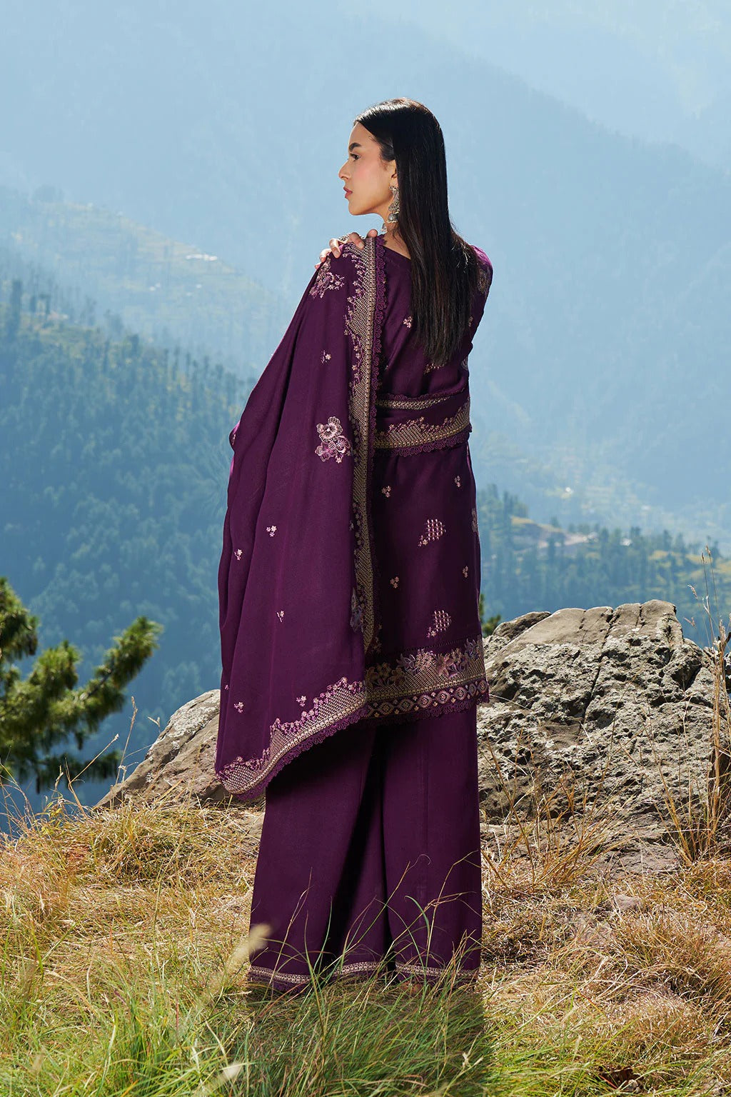 Reet By Ramsha - Three piece embroidered karandi suits with embroidered karandi shawls stitched & embellished | Original Ramsha Karandi Collection 2025 | R-1307