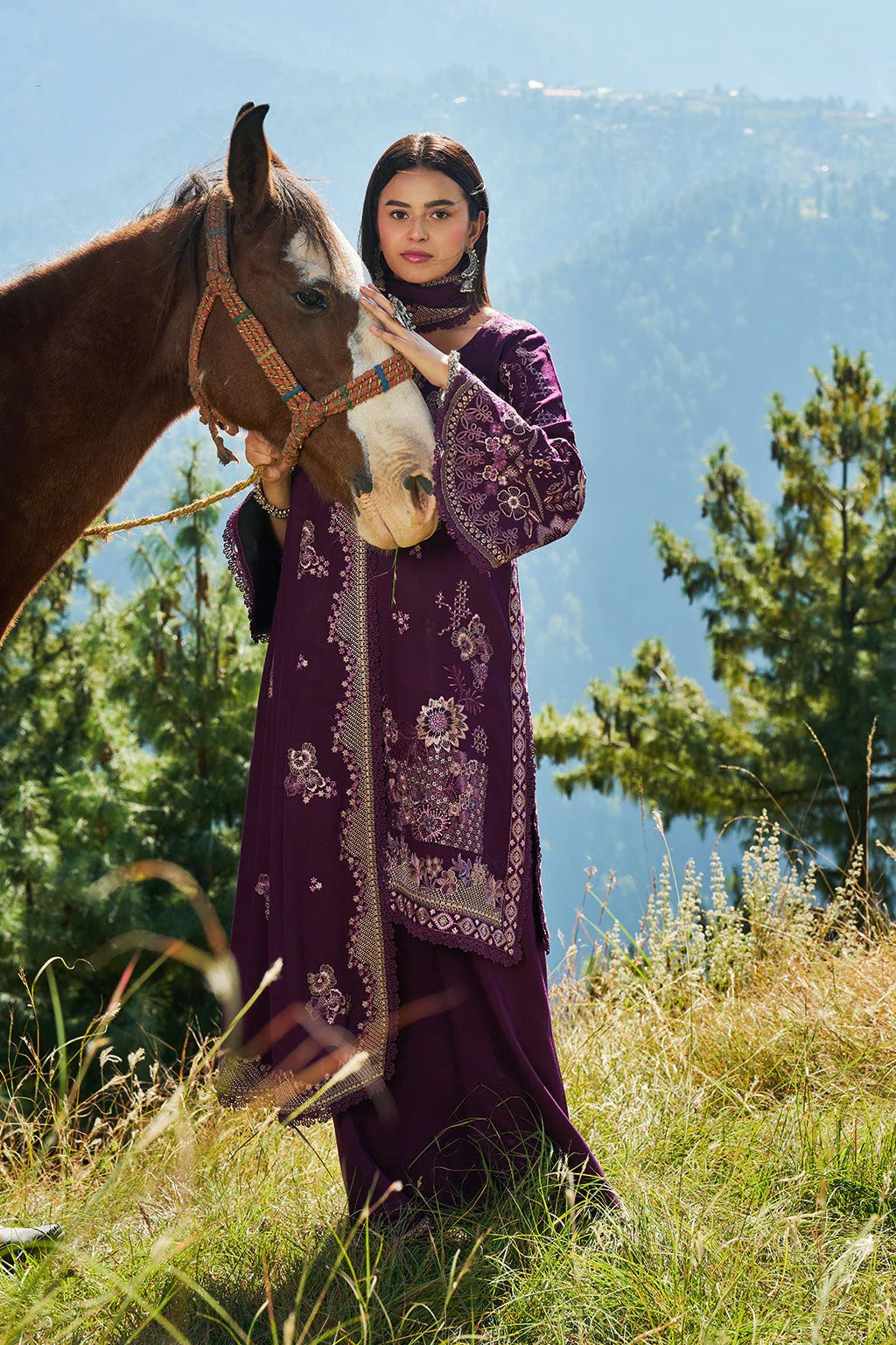 Reet By Ramsha - Three piece embroidered karandi suits with embroidered karandi shawls stitched & embellished | Original Ramsha Karandi Collection 2025 | R-1307