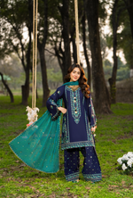 Summer 3 Piece EmbroideredHaya Karma Collection DARK BLUE KC-1548