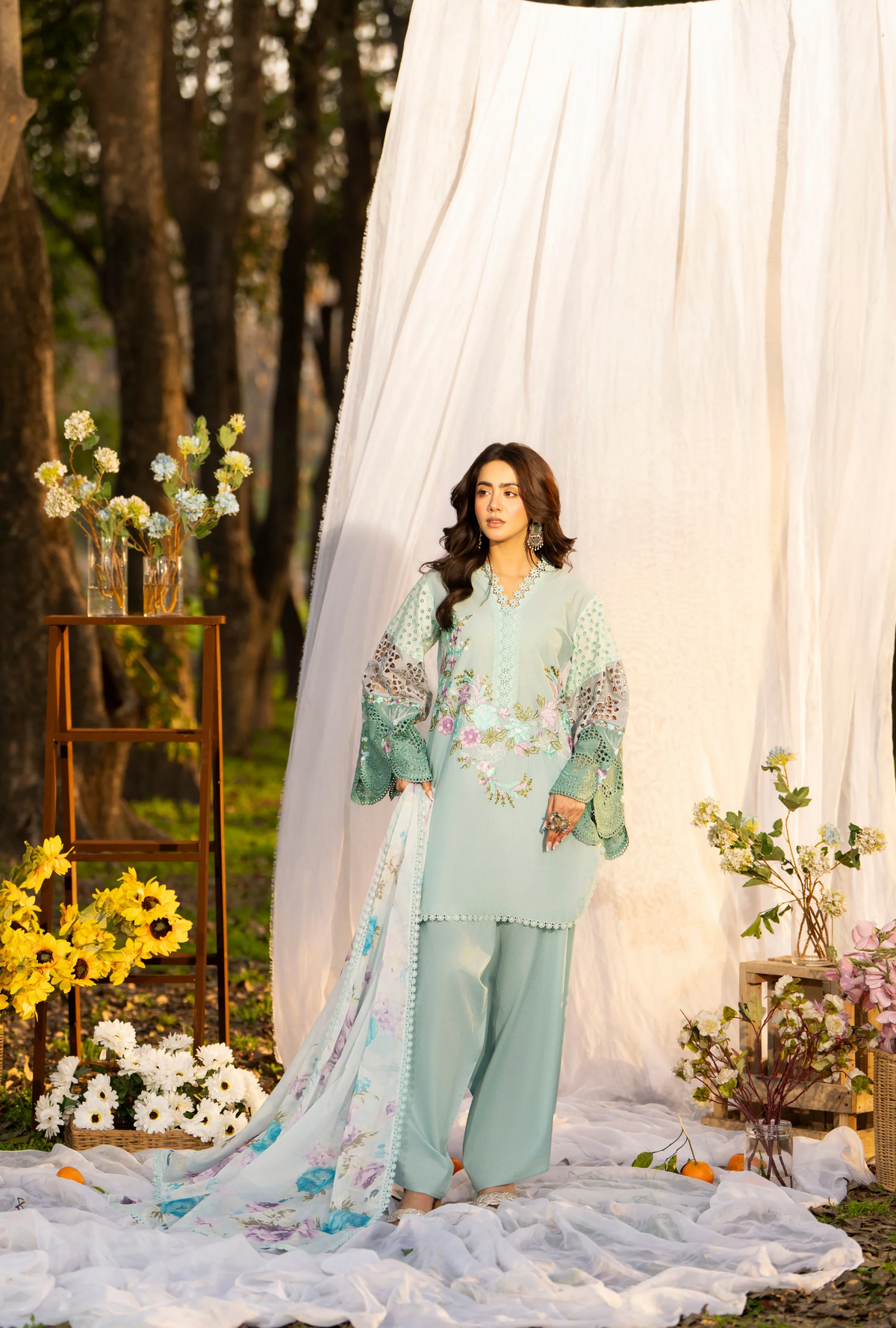 Summer 3 Piece Embroidered Haya Karma Collection SEAFOAM KC-1547