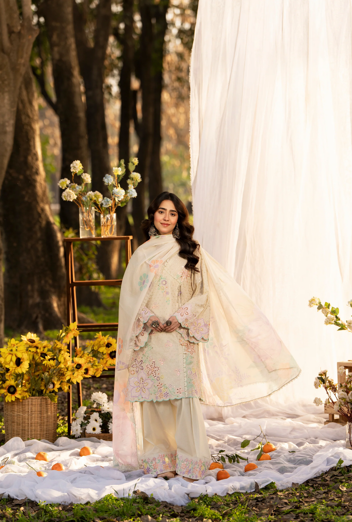 Summer 3 Piece EmbroideredHaya Karma Collection EGG SHELL KC-1545