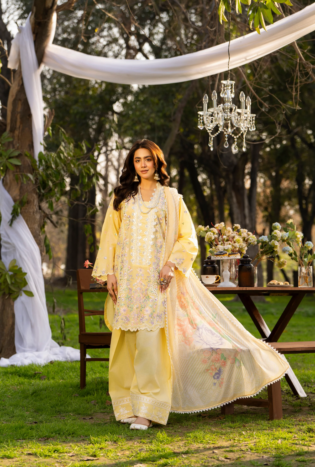 Summer 3 Piece EmbroideredHaya Karma Collection BRIGHT YELLOW KC-1543