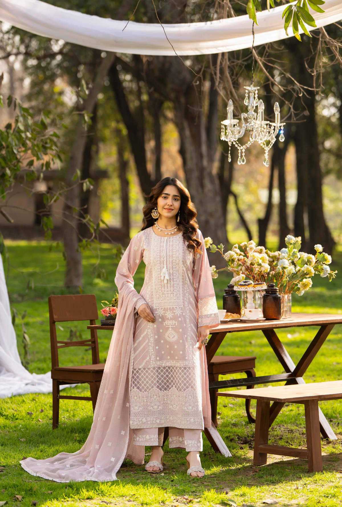 Summer 3 Piece Embroidered Haya Karma Collection DUSTY ROSE KC-1544