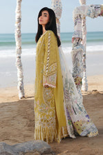 Qalamkar SA-07 Hira mustard lawn suit full length walking pose outdoor
