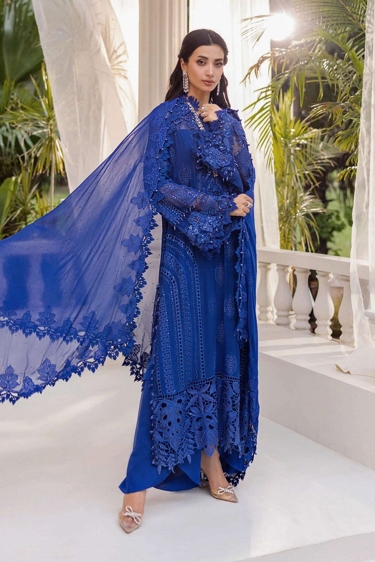 3 Piece stitched Embroidered Chiffon Suit | MPC-25-103 Royal Blue