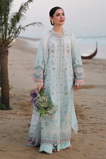 Qalamkar SA-05 Ayra powder blue stitched 3 piece suit full front view