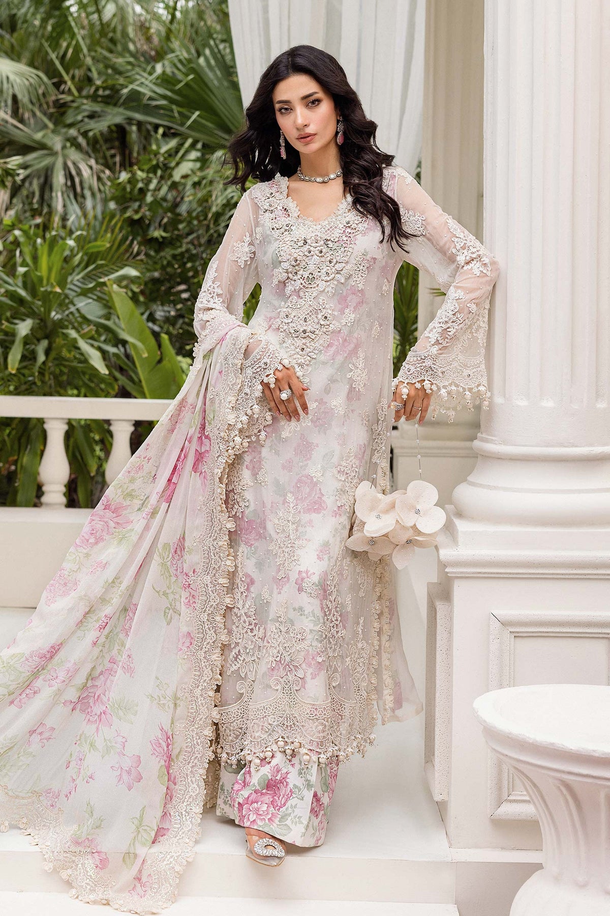 3 Piece stitched Embroidered Chiffon Suit | MPC-25-101 Off White