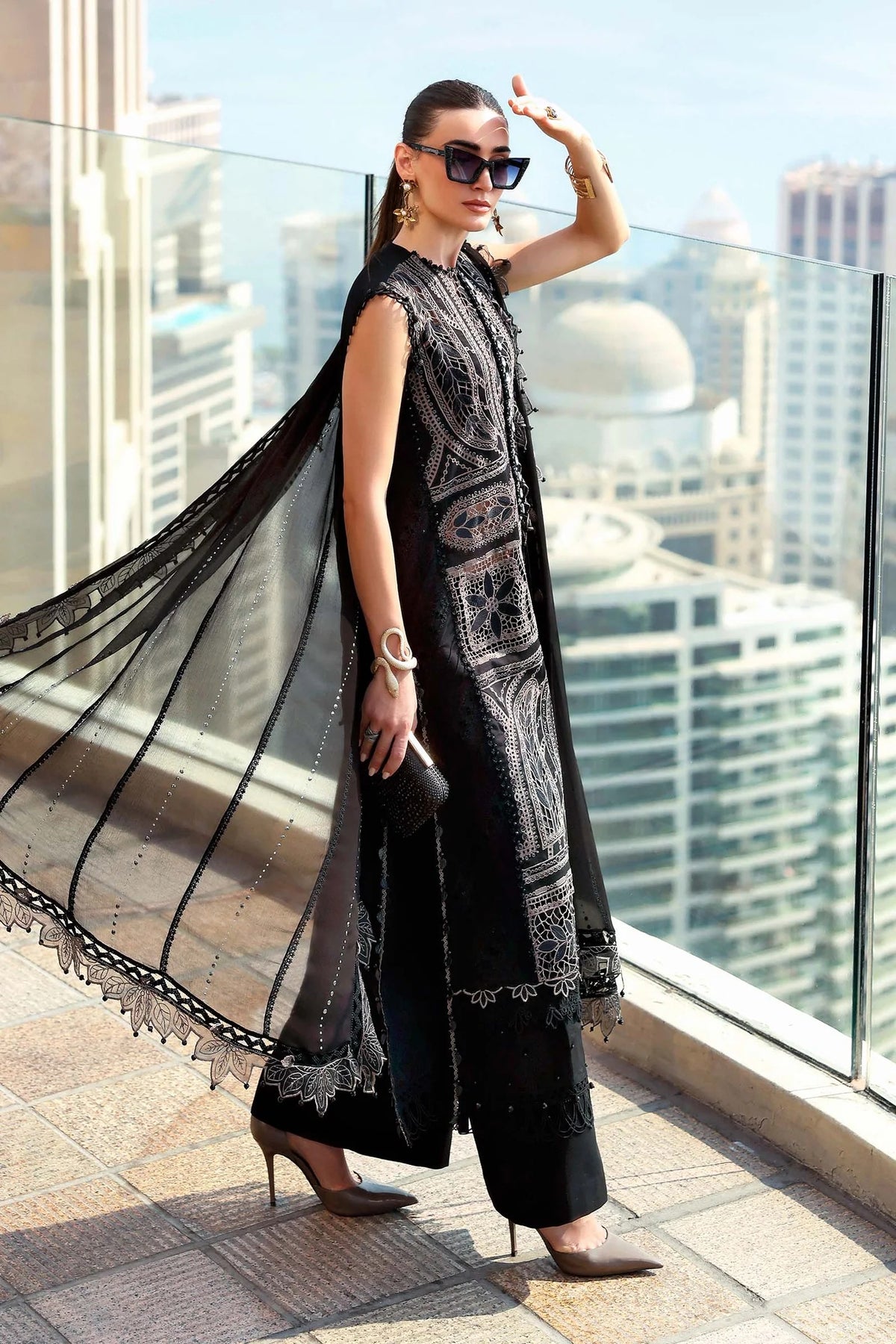 Maria B Stitched Embroidered Luxury Lawn 3 Piece Suit D-2608-B- Eid Collection