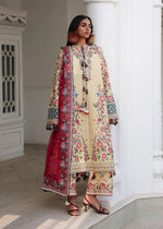 Hussain Rehar Zubdah butter yellow stitched lawn suit with multicolour embroidery