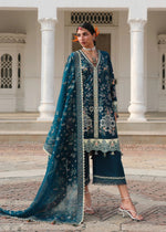 Hussain Rehar Azraq teal designer lawn outfit embroidery detail UK