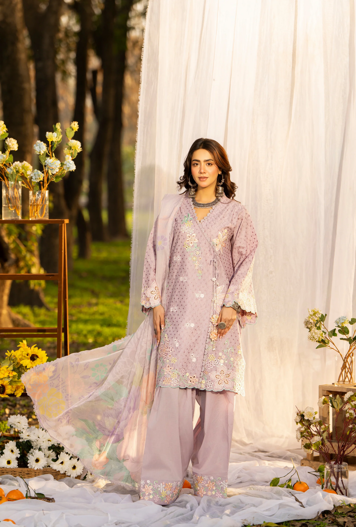 Summer 3 Piece EmbroideredHaya Karma Collection MAUVE KC-1545