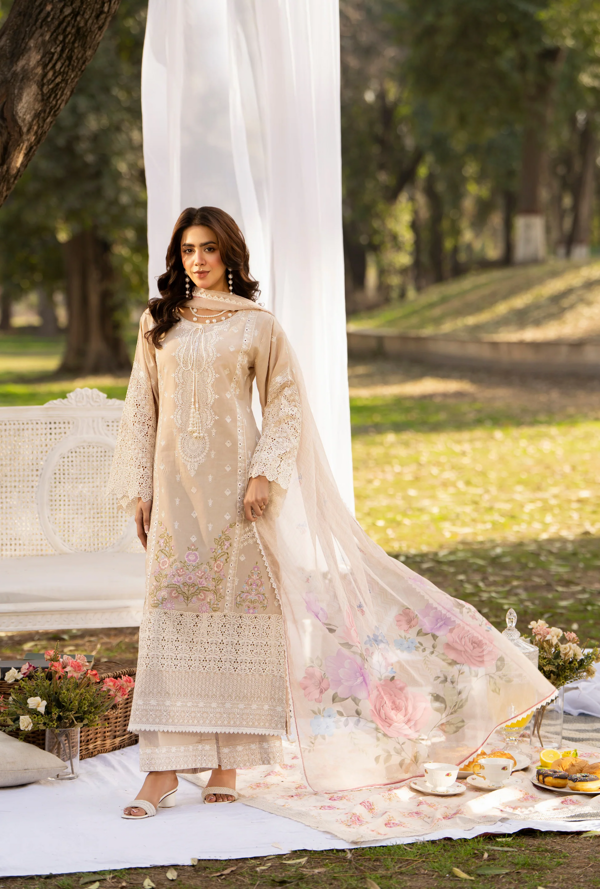 Summer 3 Piece EmbroideredHaya Karma Collection BISCOTTI KC-1540