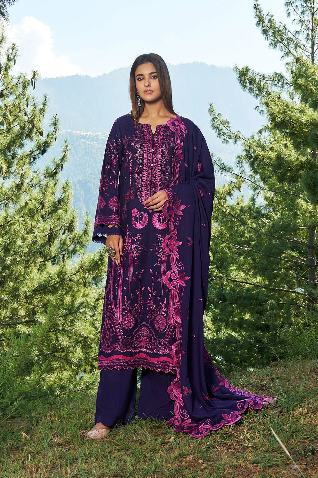 Reet By Ramsha - Three piece embroidered karandi suits with embroidered karandi shawls stitched & embellished | Original Ramsha Karandi Collection 2025 | R-1305