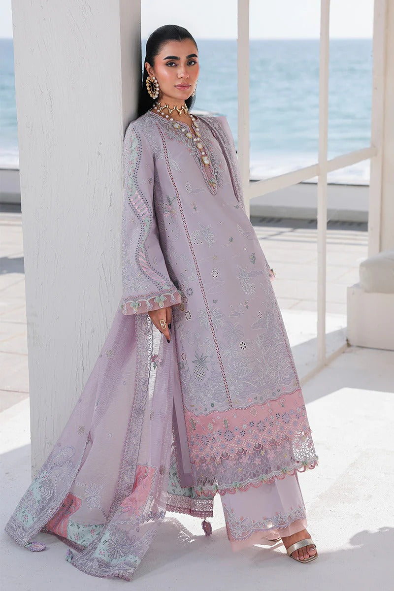 Qalamkar SA-11 Rehma full length stitched 3 piece suit lilac front view UK