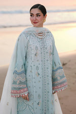 Qalamkar SA-05 Ayra powder blue lawn suit full standing pose by beach