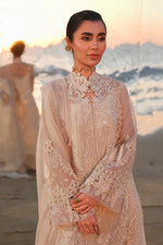 Qalamkar SA-15 Nehan embroidered lawn suit dupatta detail nude beige UK