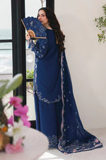 Qalamkar SA-16 Esma navy blue lawn suit full look with dupatta