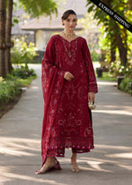 Kanwal Malik Safa stitched dobby lawn suit ruby red full outfit look