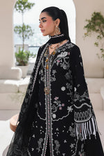Qalamkar SA-02 Liana black embroidered suit standing pose full outfit