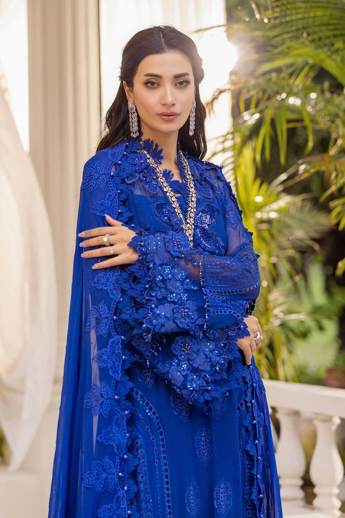 3 Piece stitched Embroidered Chiffon Suit | MPC-25-103 Royal Blue